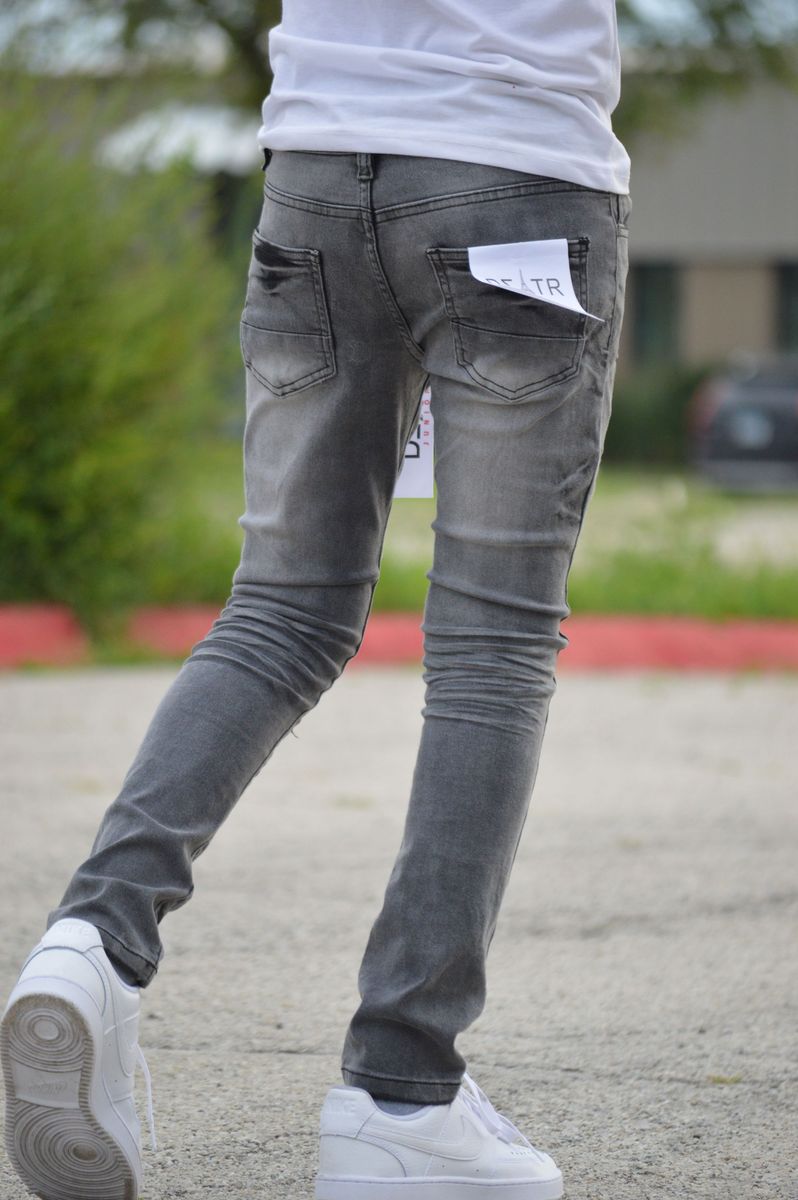 KIDS ULTRA STRETCH DENIM - GREY BLK RIPS (DZTR-K-002)