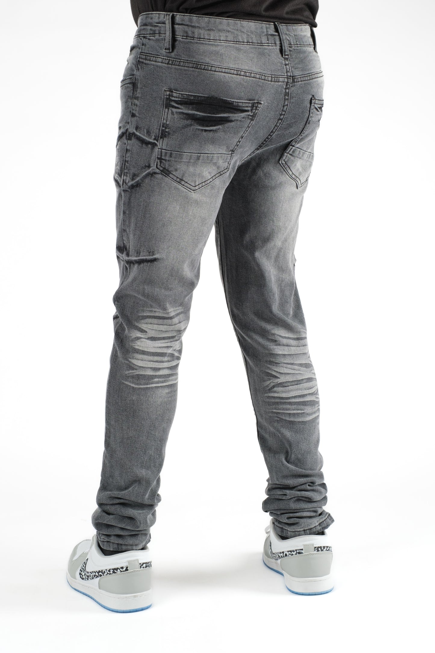 MENS CLASSIC ULTRA STRETCH DENIM - GREY BLACK RIP DZTR-321