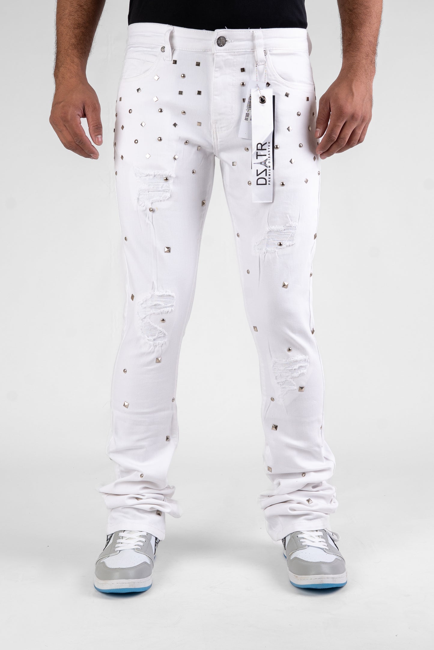 MENS CLASSIC ULTRA STRETCH DENIM -STACKED WHITE STUD DZTR-540