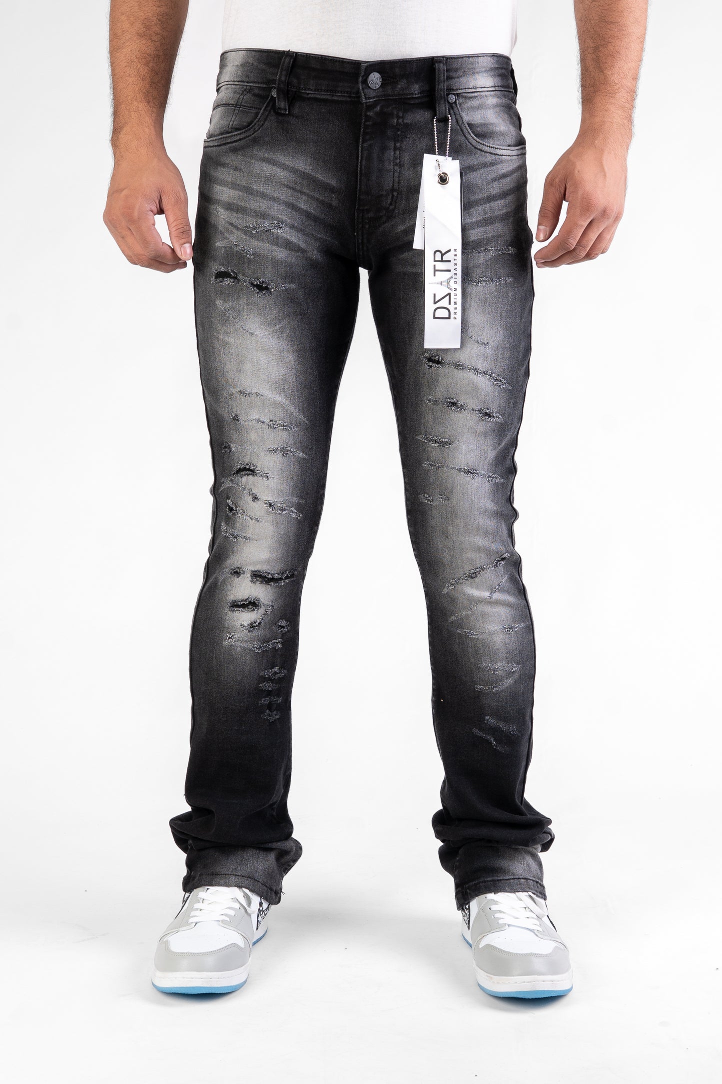 MENS CLASSIC ULTRA STRETCH DENIM - STACKED BLACK WASH DZTR-494