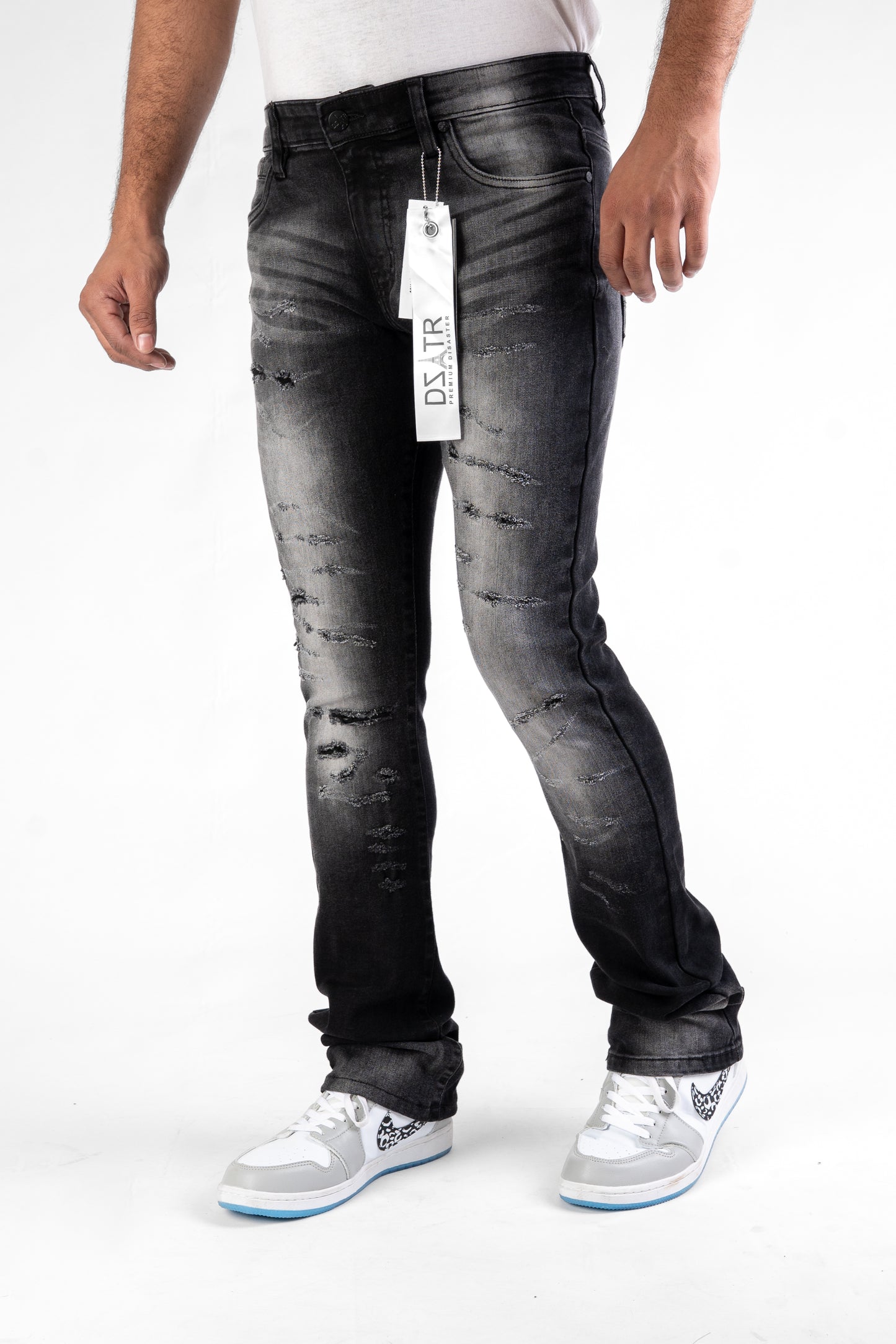 MENS CLASSIC ULTRA STRETCH DENIM - STACKED BLACK WASH DZTR-494
