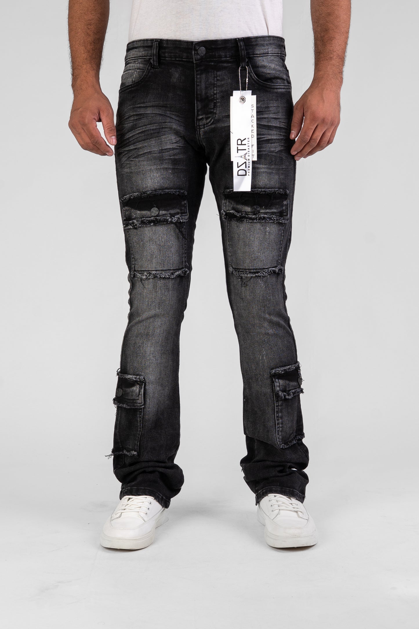 MENS CLASSIC ULTRA STRETCH DENIM - STACKED BLACK WASH DZTR-489