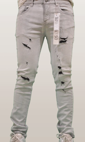 SUPER STRETCH DENIM - SLIM FIT - ASH GREY RIPPED (DZTR-357)