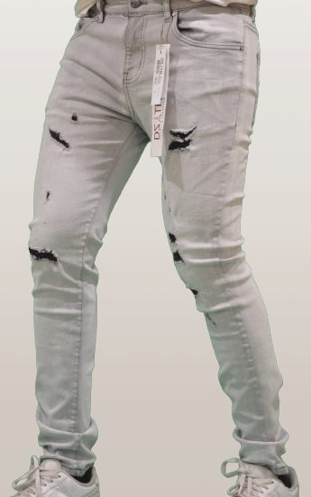 SUPER STRETCH DENIM - SLIM FIT - ASH GREY RIPPED (DZTR-357)