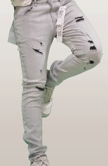 SUPER STRETCH DENIM - SLIM FIT - ASH GREY RIPPED (DZTR-357)