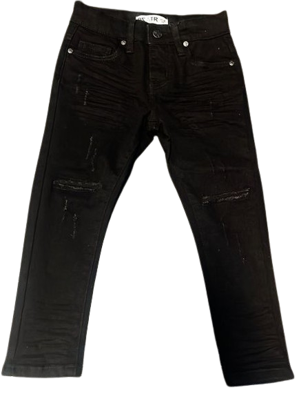 KIDS ULTRA STRETCH DENIM - BLACK 3D RIPPED (DZTR-K-005)