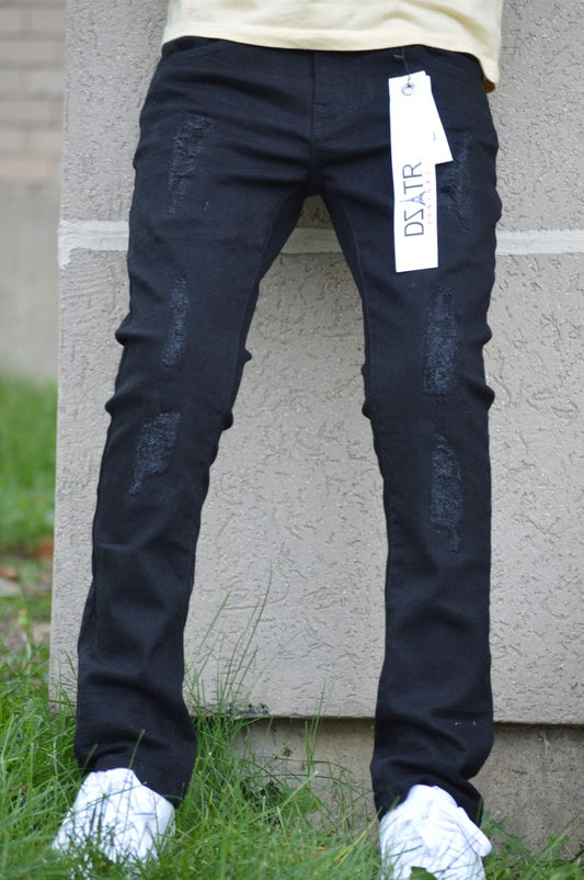 KIDS ULTRA STRETCH DENIM - BLACK RIPS(DZTR-K-007)