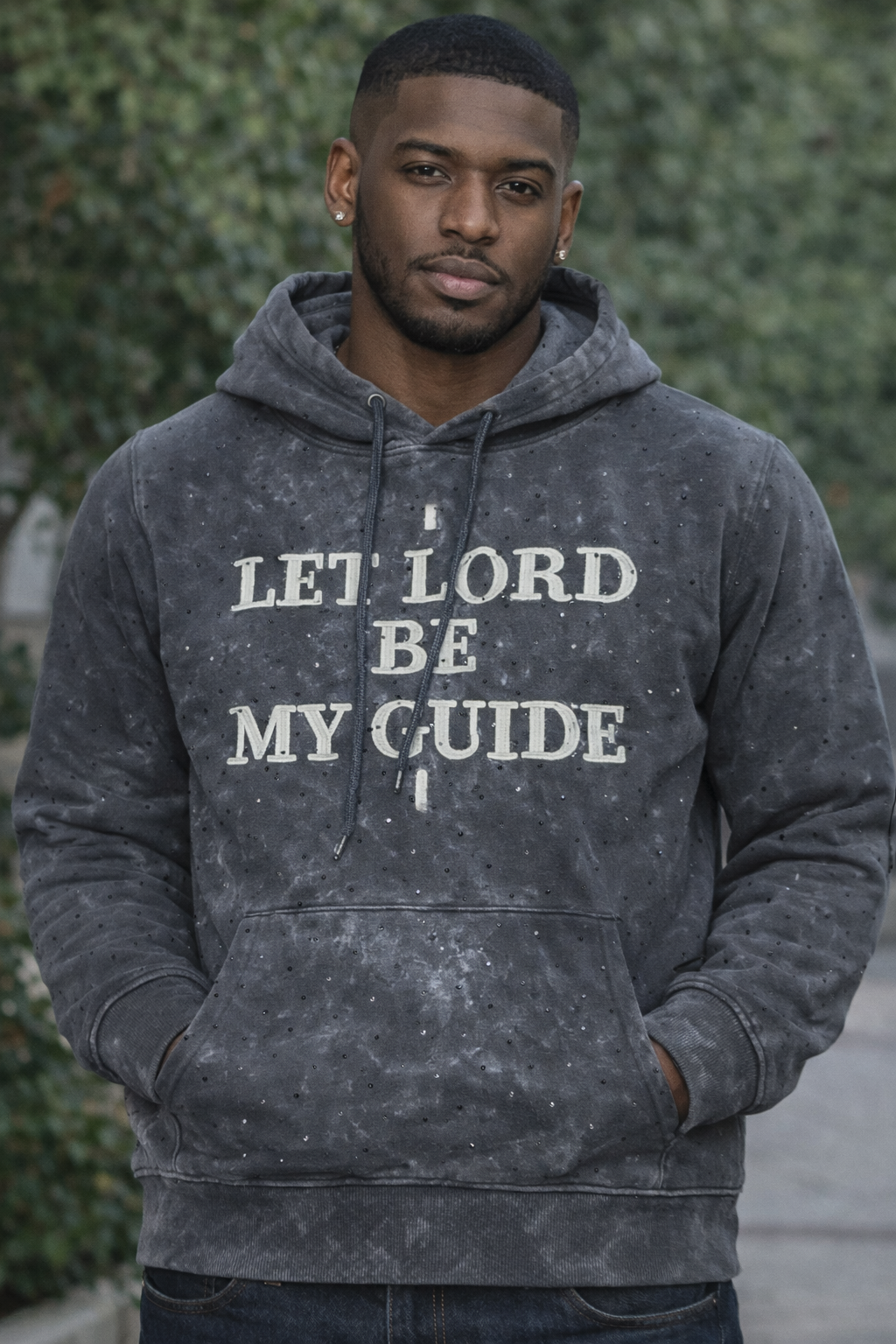 MEN STONE HOODIE-LET LORD BE MY GUIDE NAVY