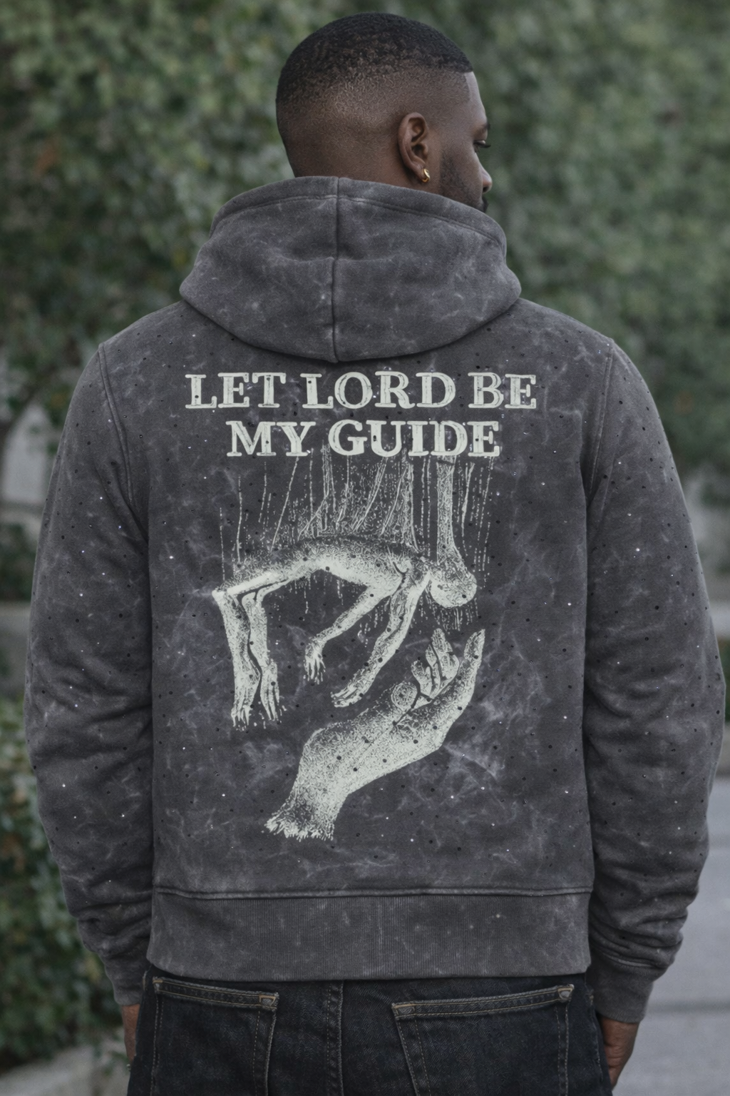 MEN STONE HOODIE-LET LORD BE MY GUIDE NAVY