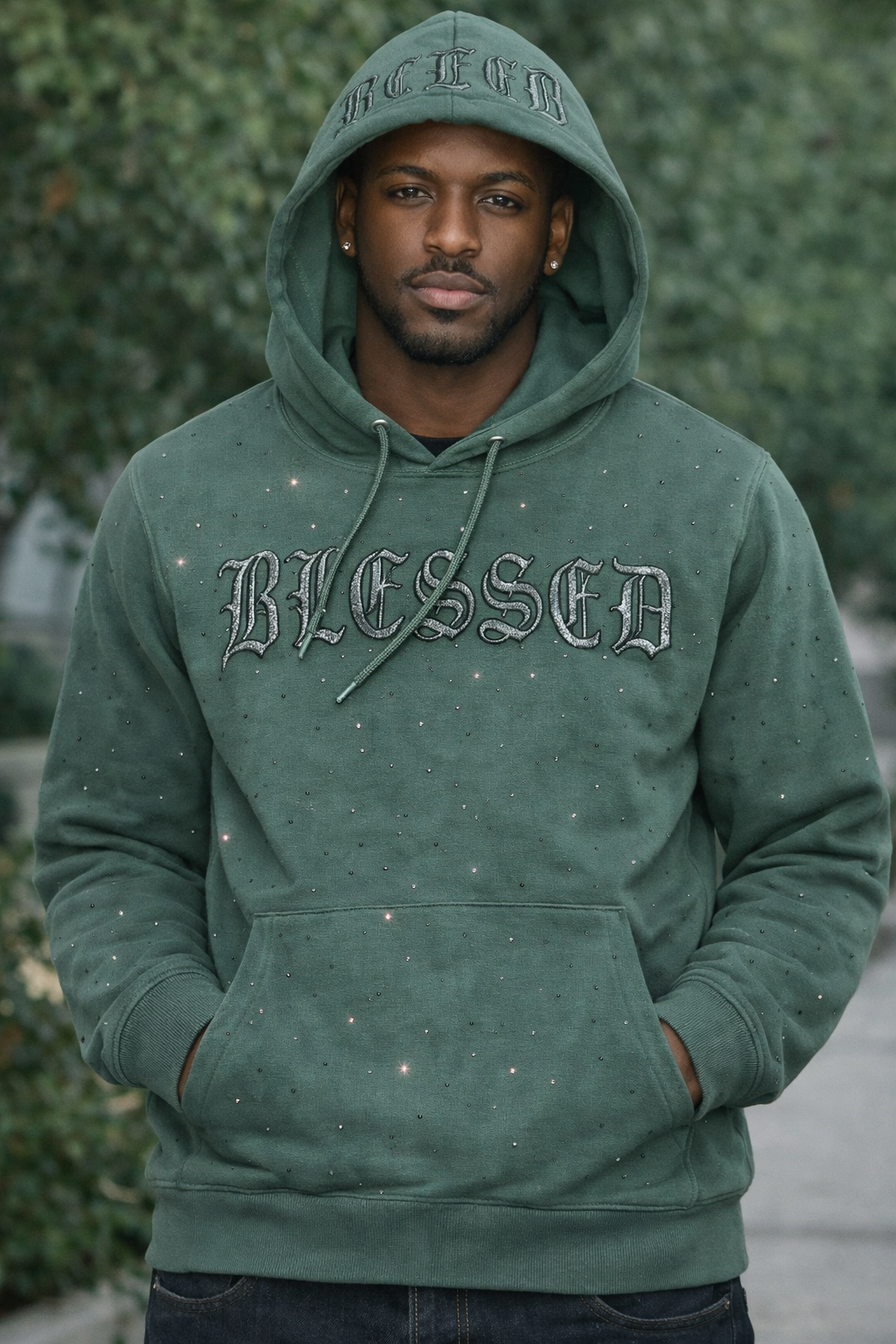 "MEN STONE HOODIE OLIVE" -BLESSED