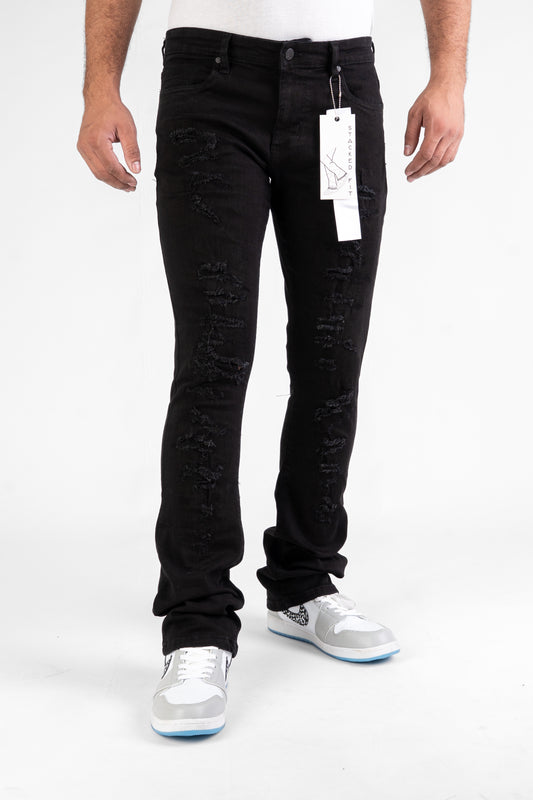 MENS STACKED ULTRA STRETCH DENIM -JET BLACK DZTR -494
