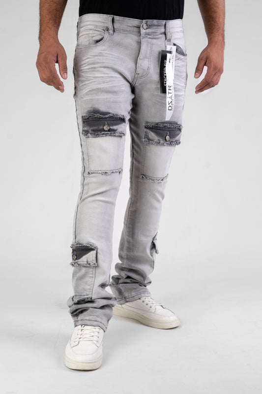 MENS CLASSIC ULTRA STRETCH DENIM - GREY STACKED DZTR-489