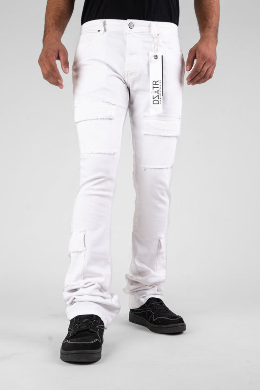 MENS CLASSIC ULTRA STRETCH DENIM - STACKED WHITE DZTR-489