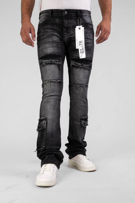 MENS CLASSIC ULTRA STRETCH DENIM - STACKED BLACK WASH DZTR-489