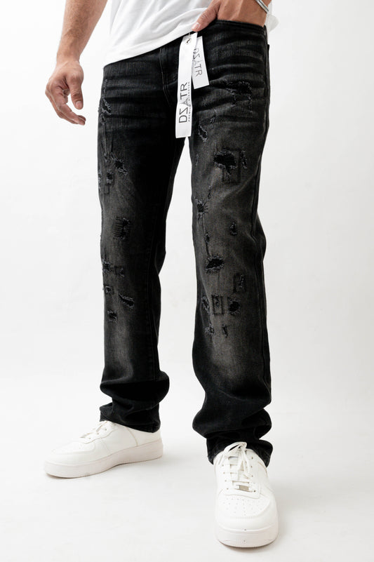MENS STRAIGHT ULTRA STRETCH DENIM -WASHED BLACK DZTR -550