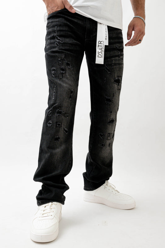 MENS STRAIGHT ULTRA STRETCH DENIM -WASHED BLACK DZTR -550