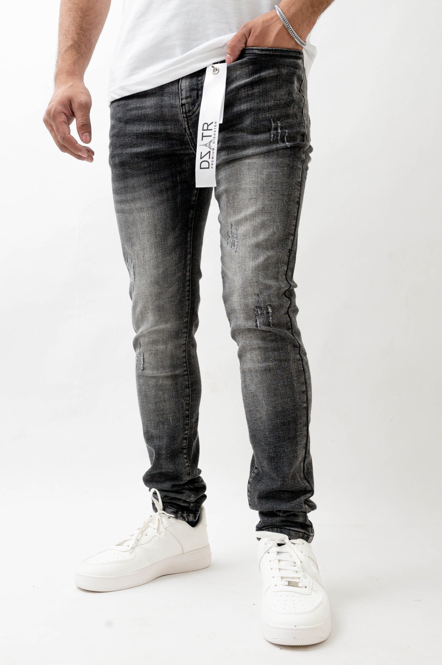 MENS SKINNY ULTRA STRETCH DENIM -WASHED BLACK DZTR -416