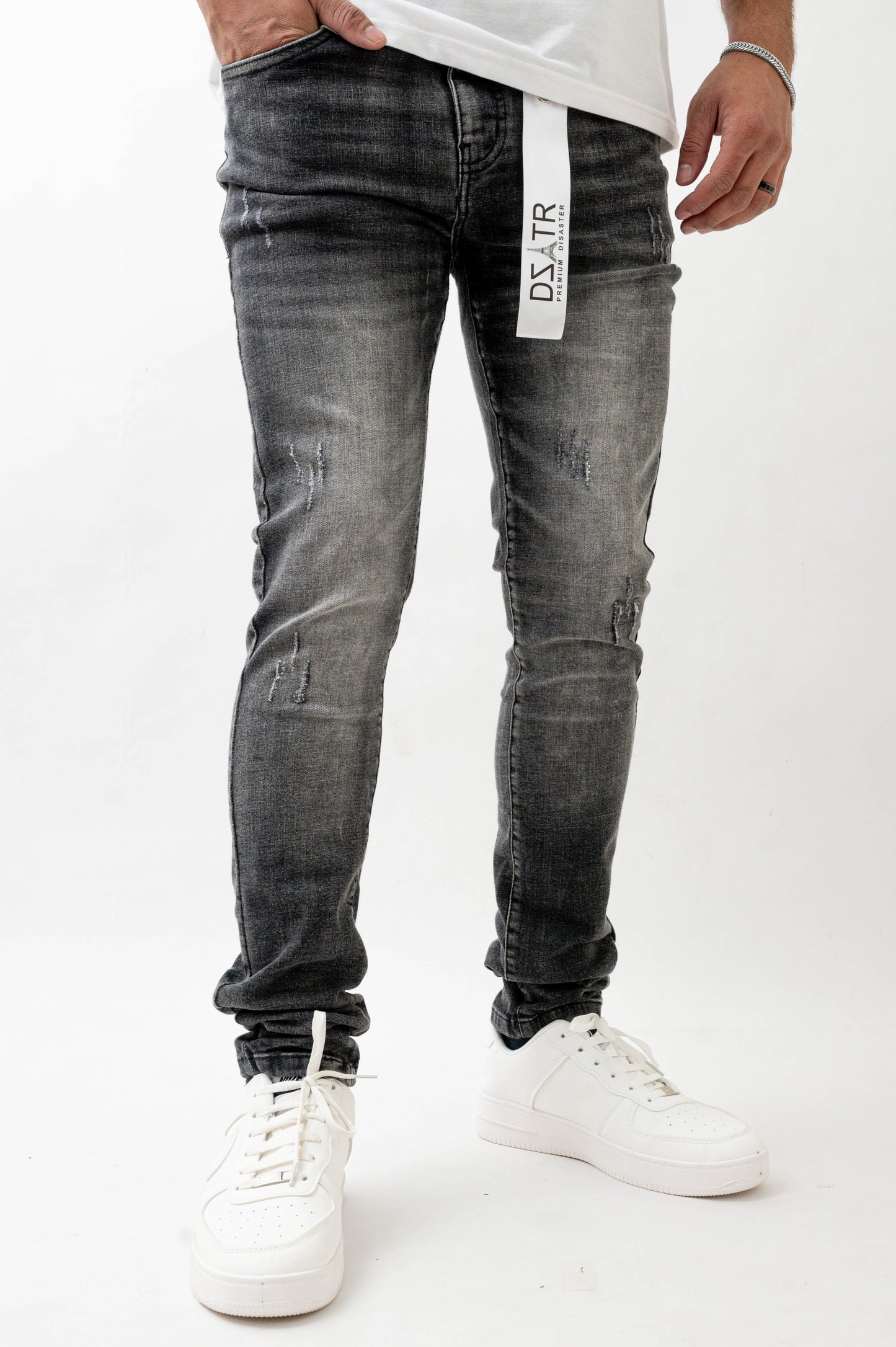 MENS SKINNY ULTRA STRETCH DENIM -WASHED BLACK DZTR -416