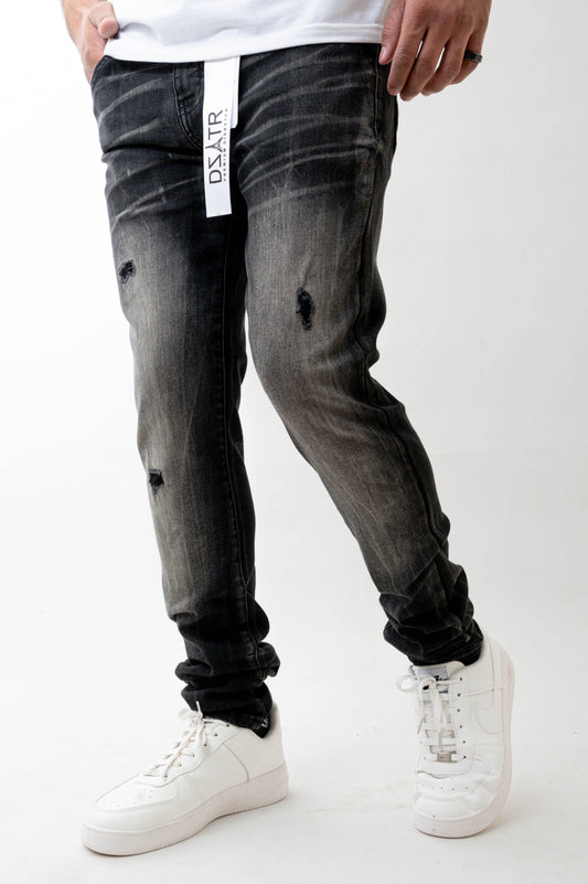 MENS SKINNY ULTRA STRETCH DENIM -WASHED BLACK DZTR -413
